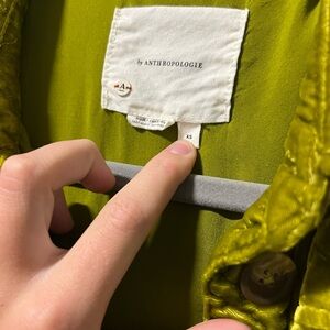 Anthropologie Green Velvet Jacket